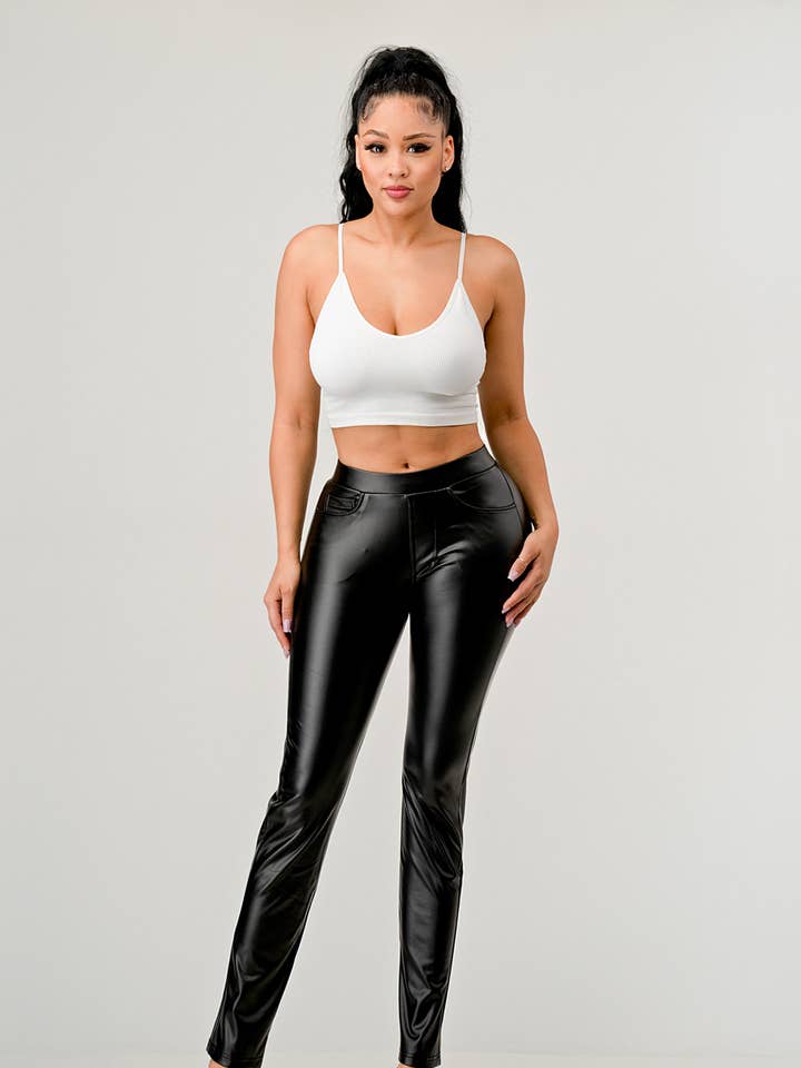 PF205 - Pantalon taille haute en similicuir pour la vente par TOP TIER