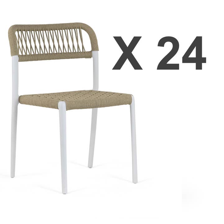 Ensemble de 24 chaises de salle à manger en plastique avec dossier en corde tressée beige Belen pour la vente par Glamour Home