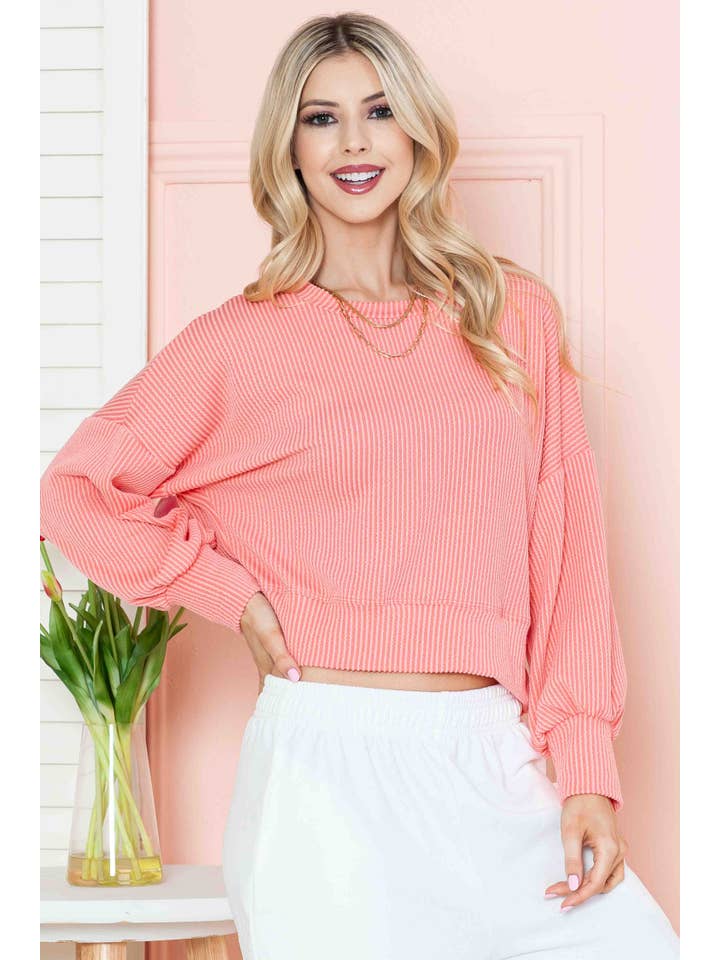 Burgundy Apparel - Wholesale Knit Top - Women's - CROP LONG SLEEVE WAVE RIB TOP