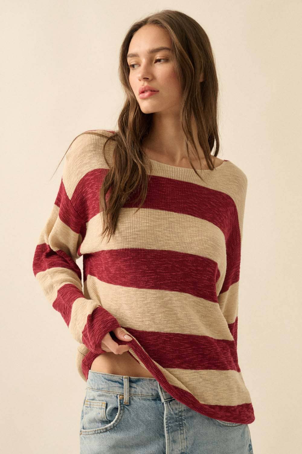 Promesa USA - Wholesale Knit Sweater - Women's - Striped Ribbed-Knit Sweater0