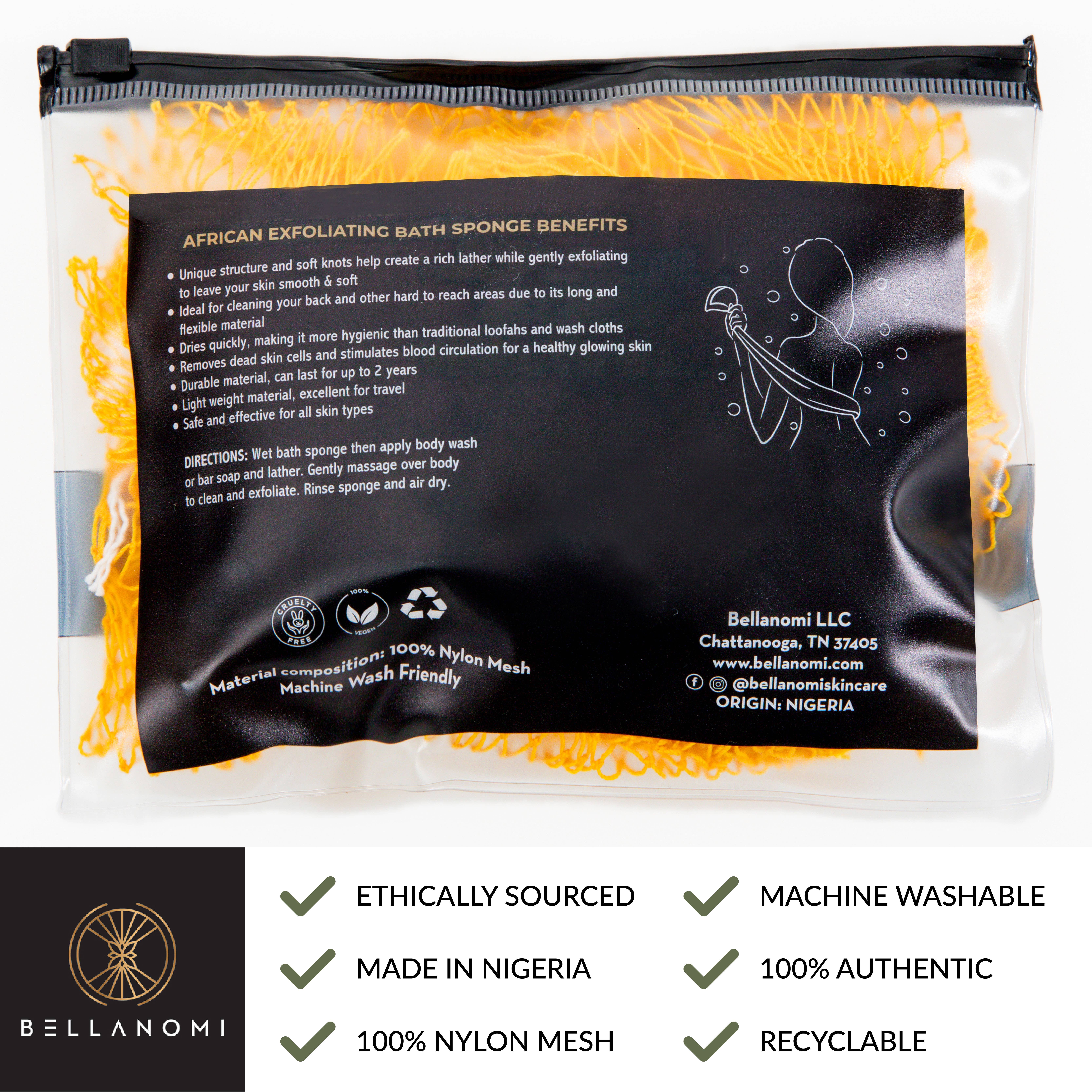 Bellanomi Skincare - Venta al por mayor Pufs/esponjas de baño - Esponja exfoliante africana de red de 114 cm - Más vendida16