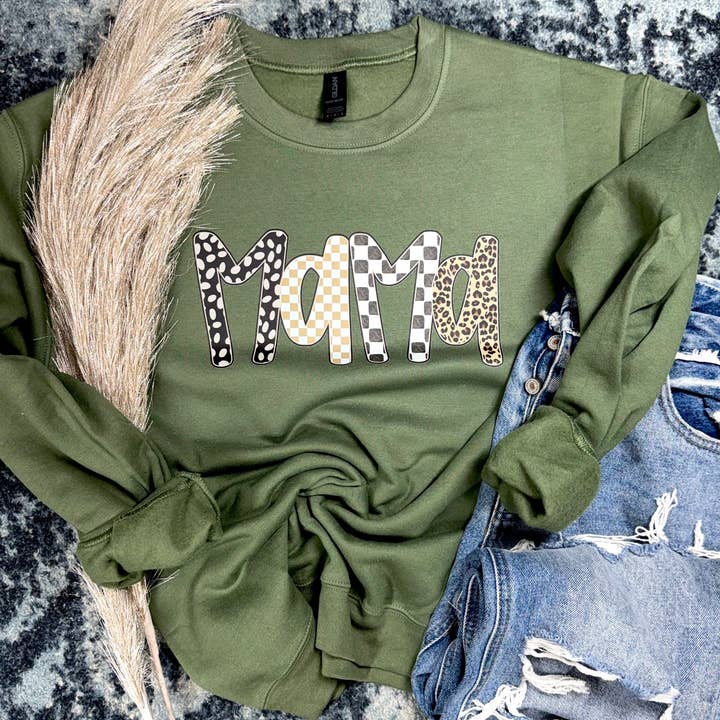 Mama Military Green Sweatshirt for wholesale by Knox + Nell