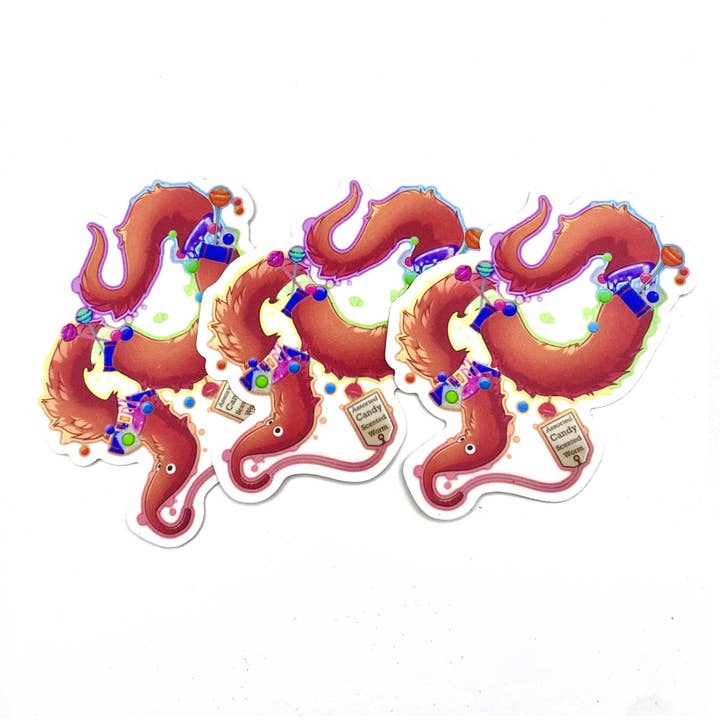 Snoepworm op een touw sticker voor wholesale door Playing Possum Clothing Co.