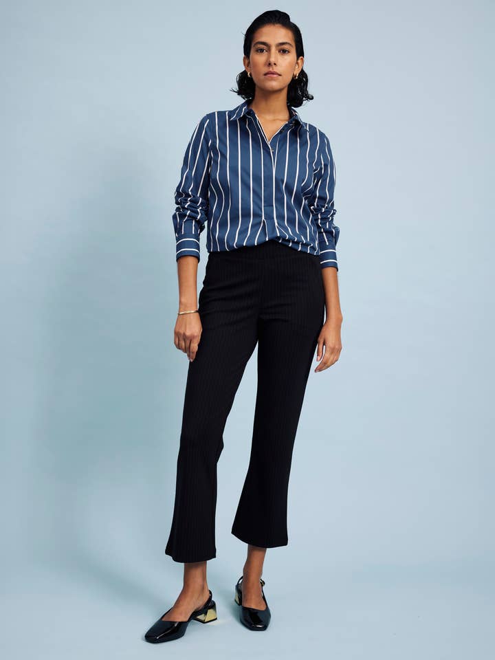 Amaya Ponte Kick Flare Pants - Slate Pinstripe for wholesale by Universal Standard