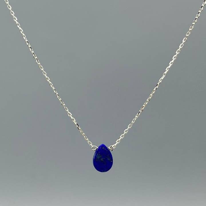 Something Silver - Wholesale Pendant/Charm Necklace - Dainty Teardrop Gemstone Necklace