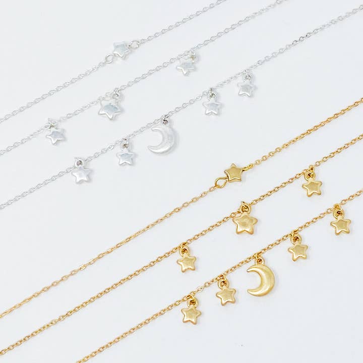 Starred Up Chain Anklet, Set of 3 for wholesale by Ellison+Young