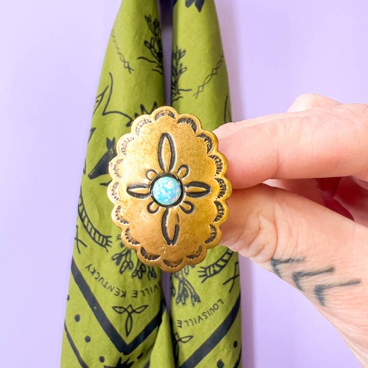 Velvet Outlaw - Wholesale Bandana - Unisex - Gold Opal Concho Bandana Slide4