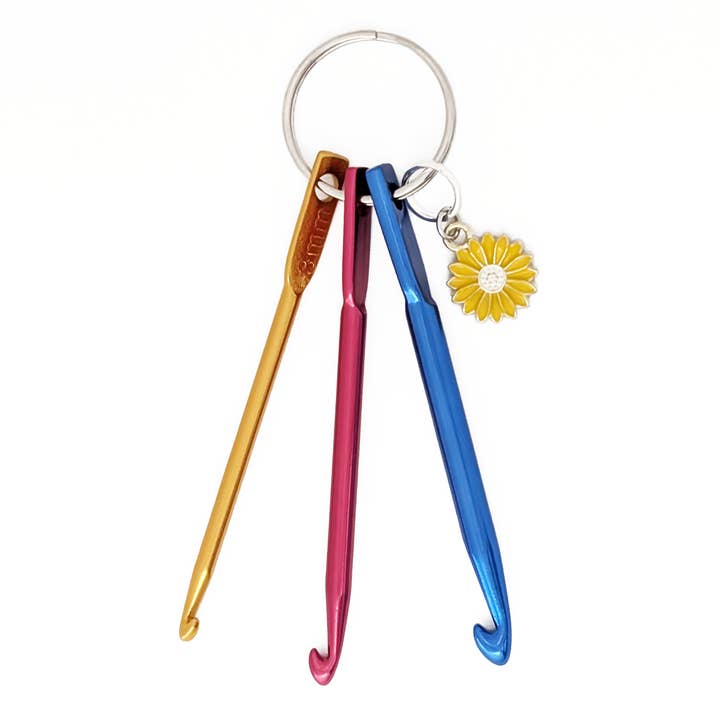Pretty Warm Designs - Wholesale Knitting/Crochet Supplies - Knitting Stitch Fixers - set of 3 tiny crochet hooks on ring