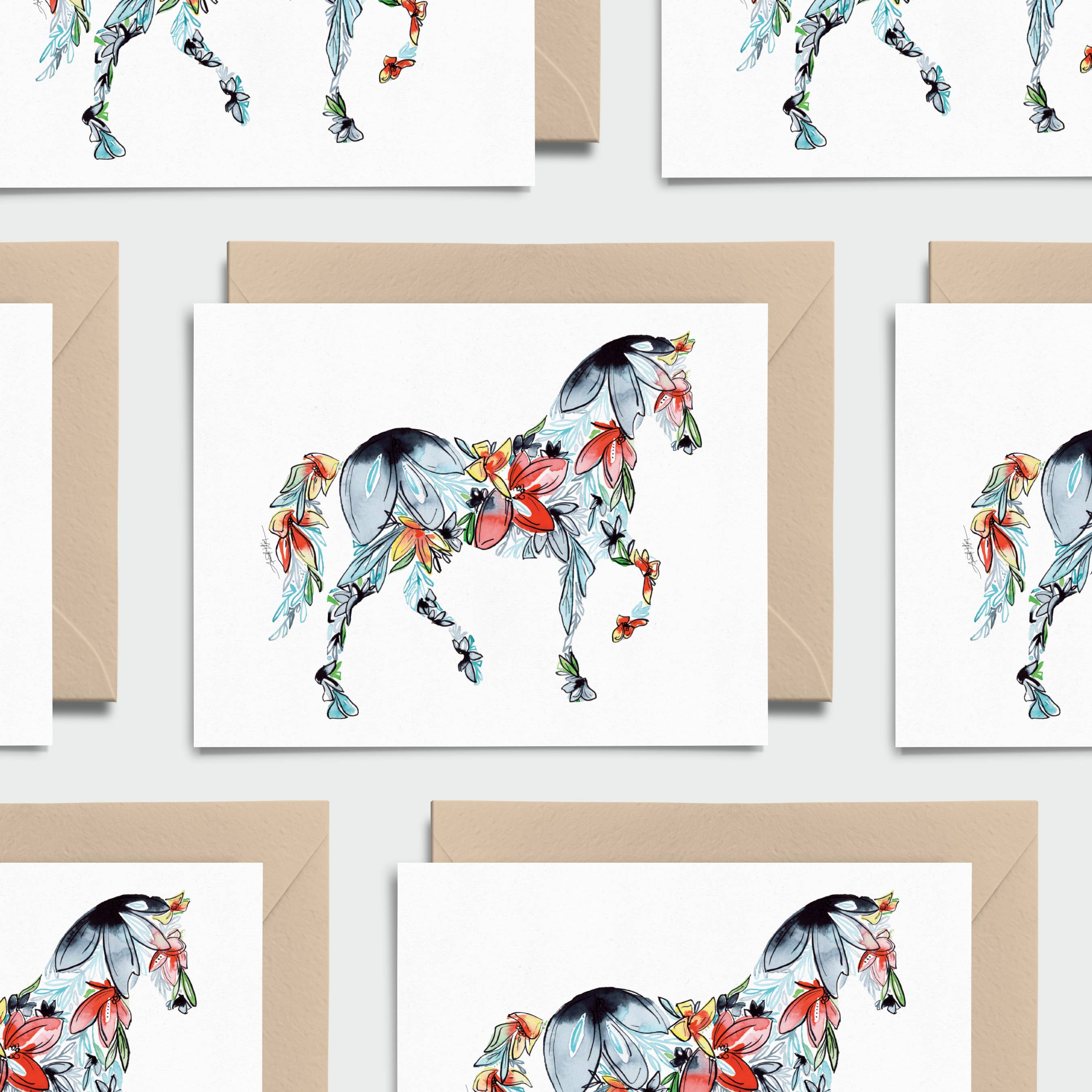 Amanda Klein Co. - Wholesale Stationery/Notecard Set - Horse Floral Note Card Stationery Set1