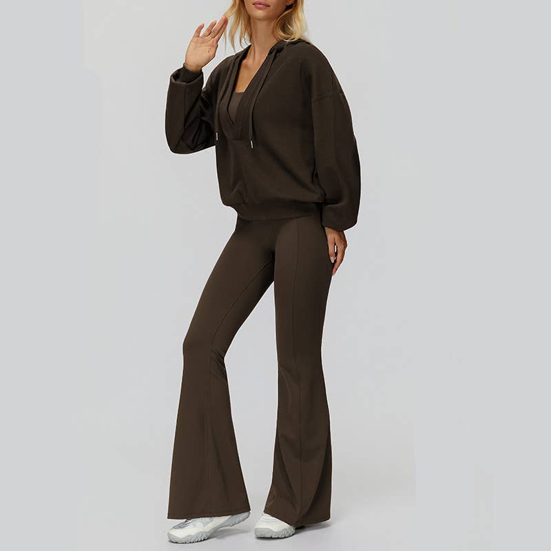 WONDERXFANS – wholesale Activewear set – Women′s – V-neck jacket+Sports tank top+High-waisted pleated back pant12