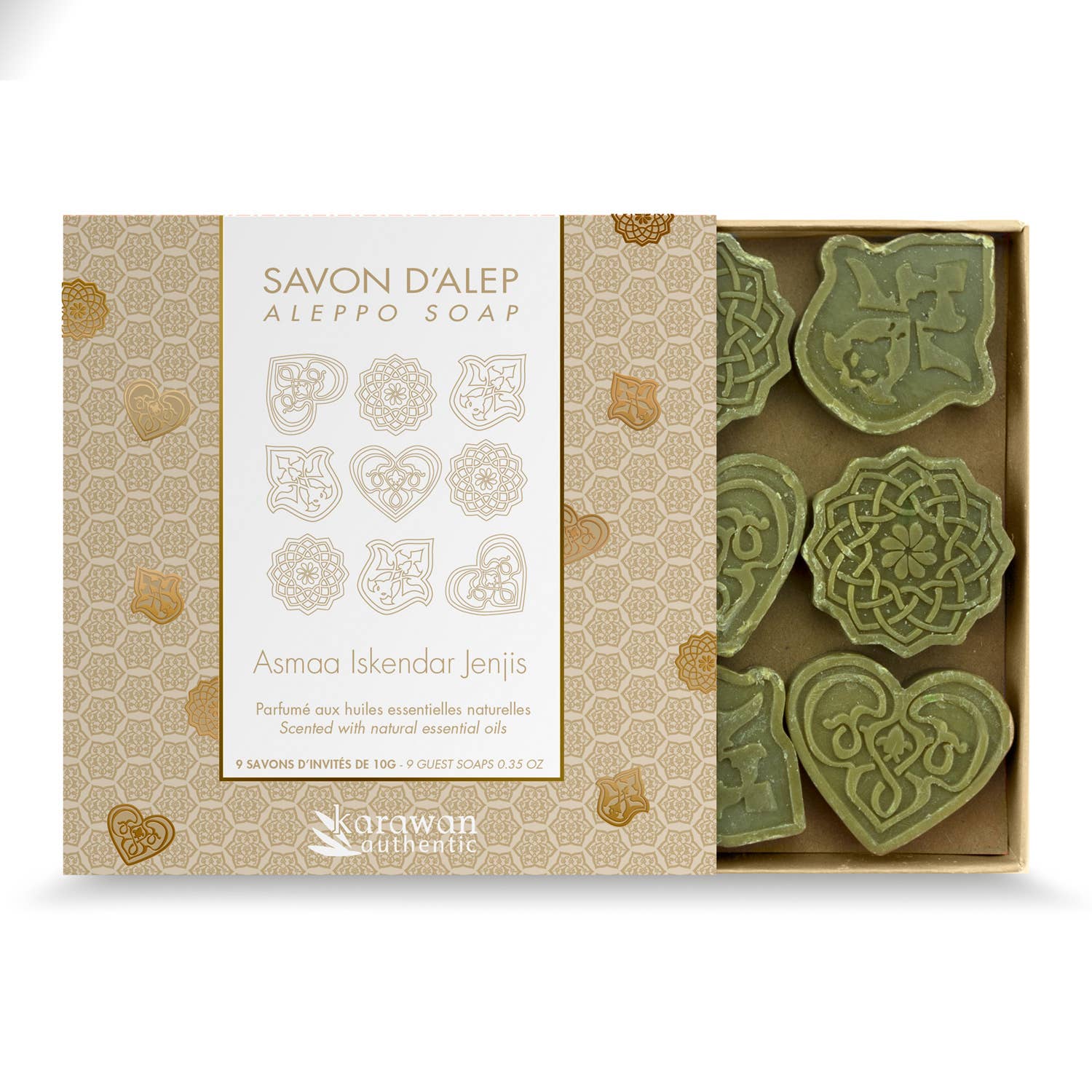 Karawan Authentic – Großhandel Feste Seife – Geschenkbox mit 9 Aleppo-Seifen in 3 Düften, je 10 g7