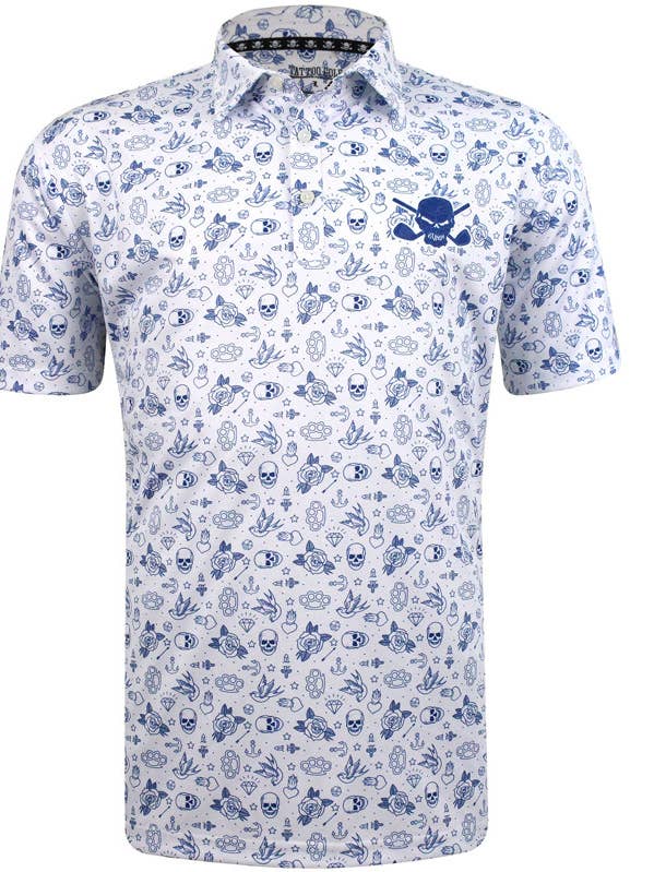 Tattoo Golf Clothing - Wholesale Polo - Men's - Tattoo Flash Cool-Stretch Men's Golf Shirt (White)0