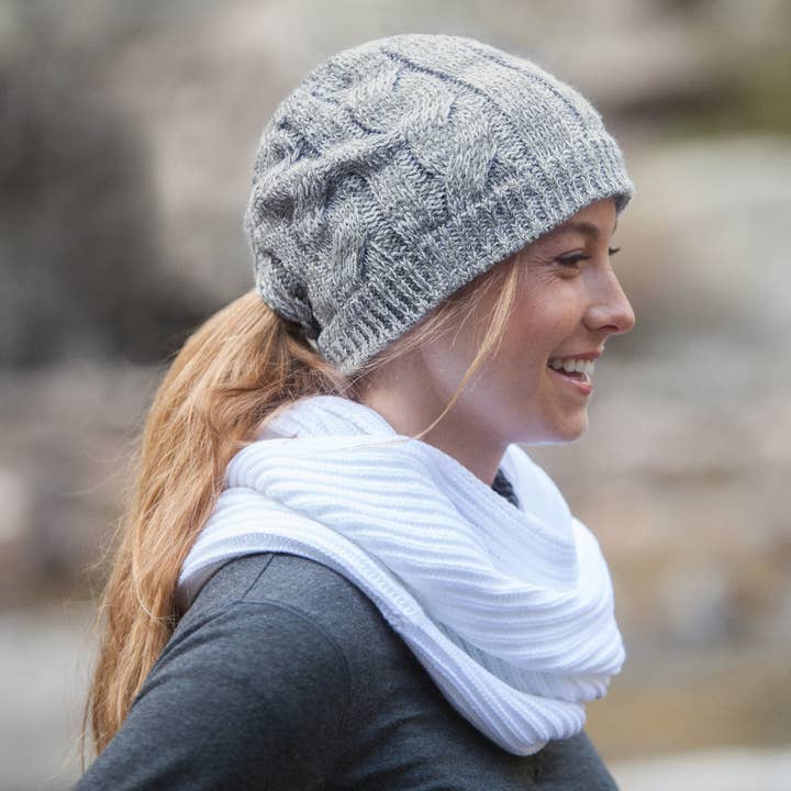 PEEKABOOS® Ponytail Hats - Wholesale Beanie - Women's - PEEKABOOS® 4-IN-1 Avalanche Ponytail Hat (heathered grey + white) )