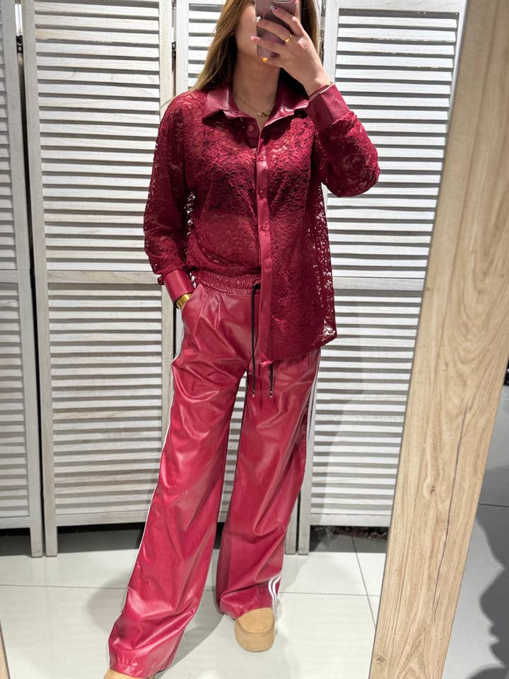 Elegant lace shirt - 6686bordo for wholesale by VICTORIA&ISAAC