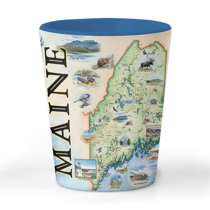 Maine State Map Ceramic Shot Glass - 1.5 oz Blue for wholesale by XPLORER MAPS