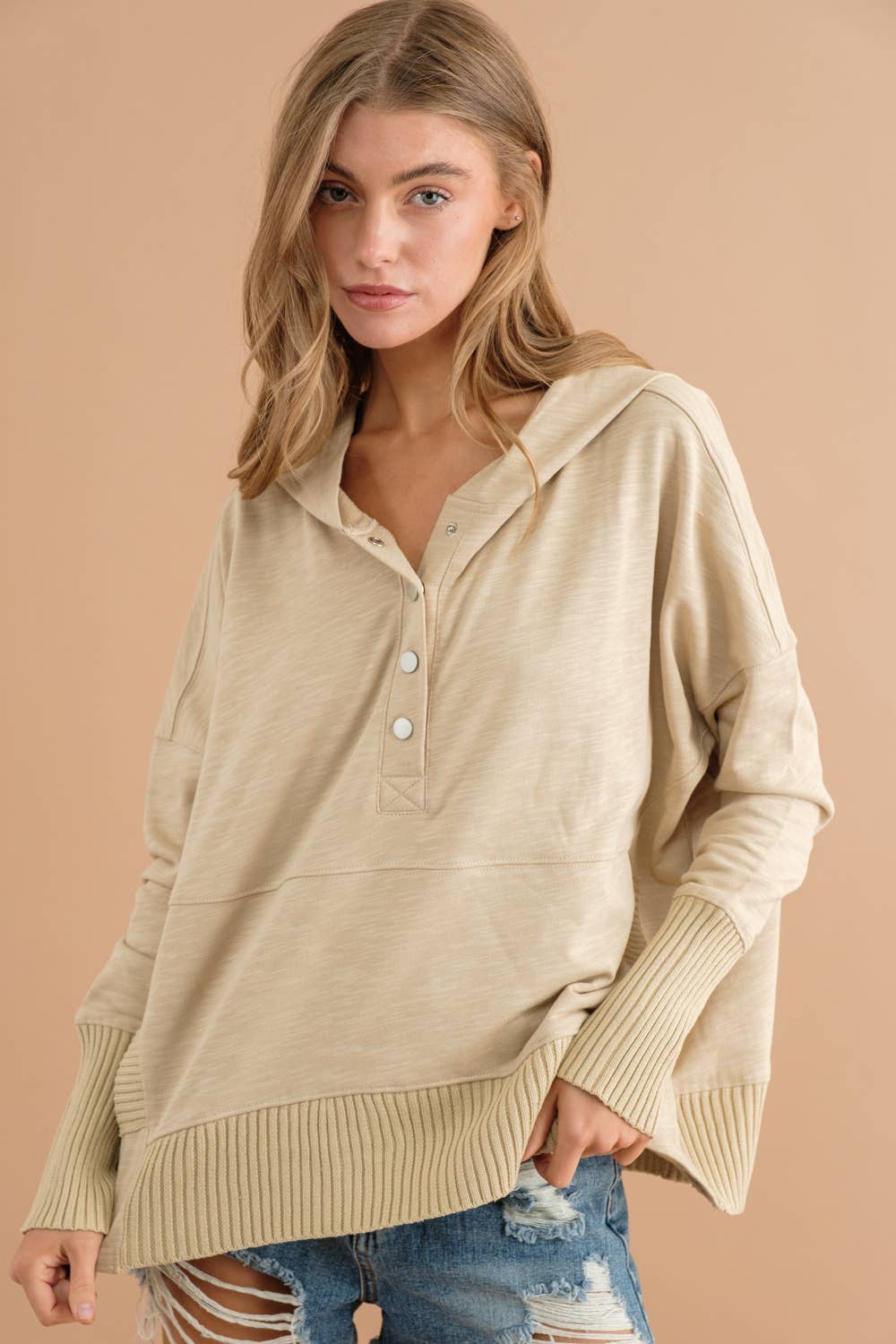 Blue B - Wholesale Hoodie - Women's - 22362T - Oversized Snap Up Hooded Pullover11