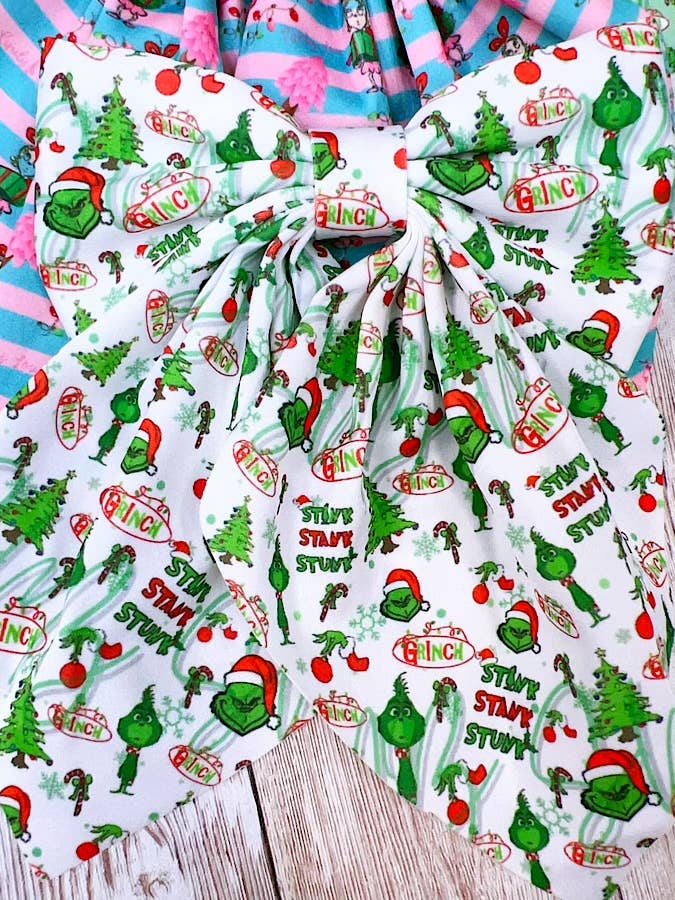 5"X 6" White Grin** printed coquette bow.BW-DSG-10G for wholesale by Kids Charm Online