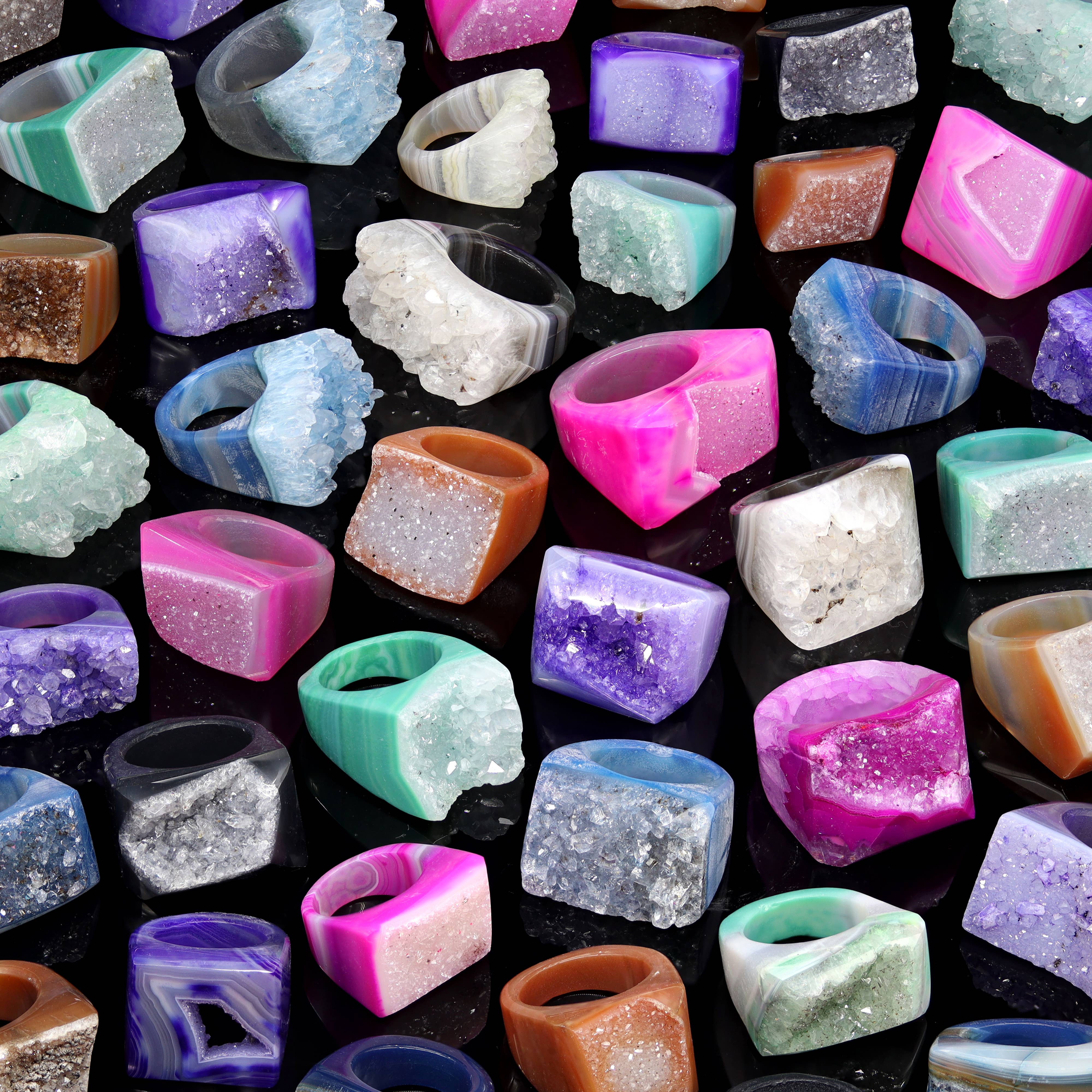 Crystal River Gems LLC – Conjunto de joias por atacado – LOTE 5 PEÇA - Anéis Druzy Agate/Cores e Tamanhos Mistos0