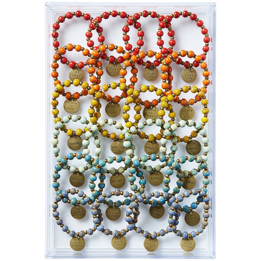 Hadley Wren - Wholesale Beaded Bracelet - CLAY SAYINGS MIXED 24 PACK1