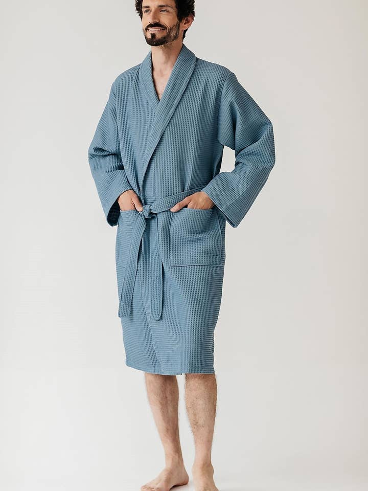 Casilin - Wholesale Robe - Unisex - Waffle Cotton - Sauna Bathrobe - Jeans Blue5