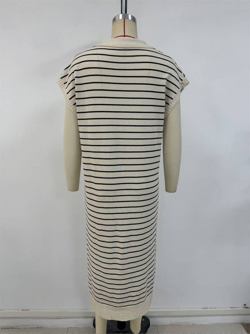APRICOT Loose casual striped V-neck long dress for wholesale on Faire4
