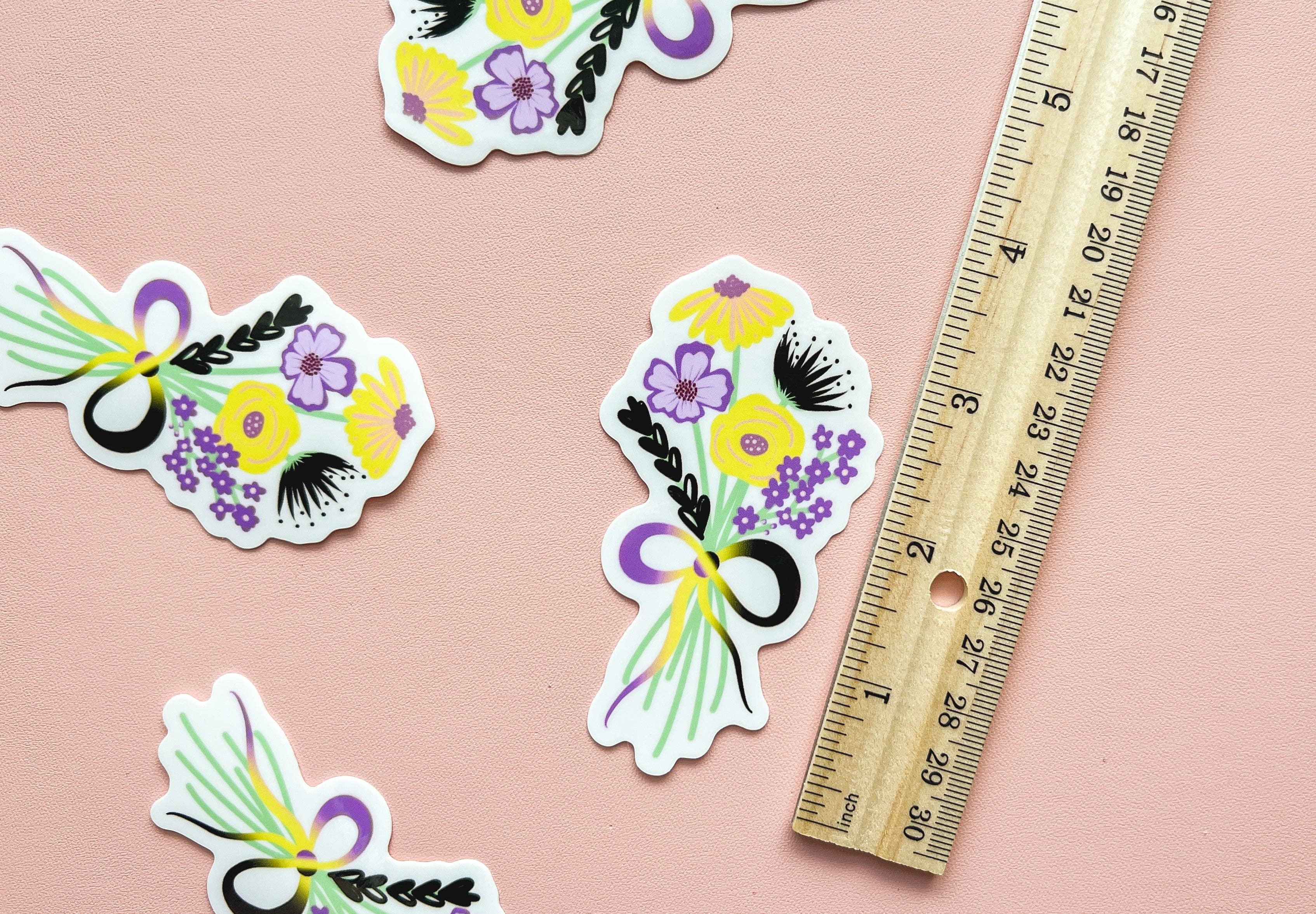 The Harpy Otter Co - Wholesale Sticker - NonBinary Pride Flag Floral Bouquet Sticker1