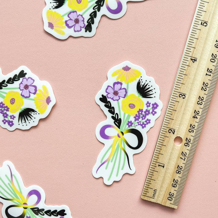The Harpy Otter Co - Wholesale Sticker - NonBinary Pride Flag Floral Bouquet Sticker1