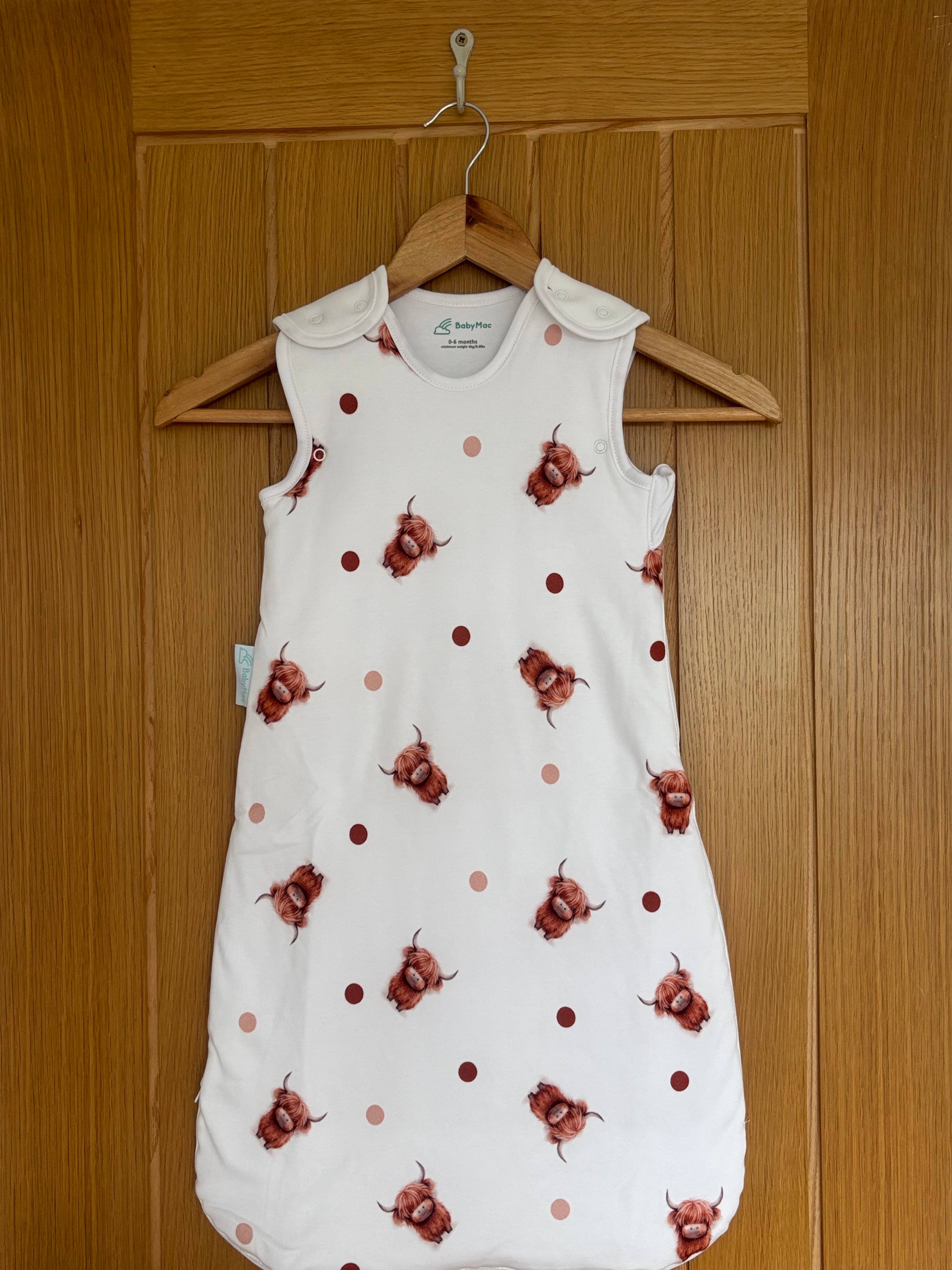 Highland Cow Organic Cotton Baby Sleeping Bag for wholesale on Faire8