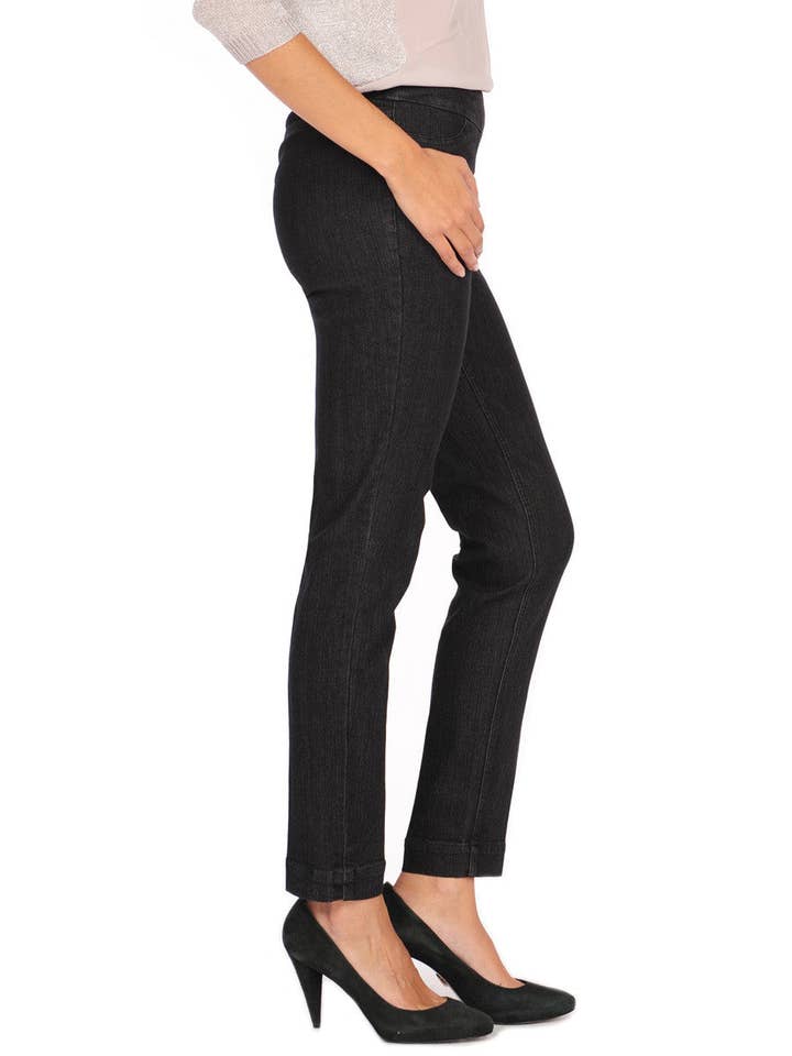 PULL ON WOVEN NARROW PANT - BLACK DENIM for wholesale by Slimsation