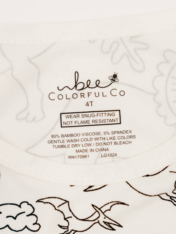 Bee Colorful Co. - Wholesale Sleepwear Set - Kids - Dinosaur Coloring Pajamas 2 piece set made from Bamboo6