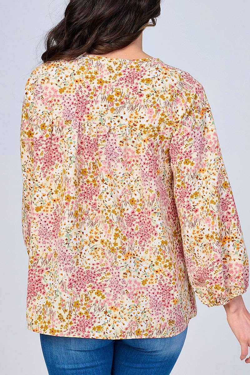 ROUSSEAU - Wholesale Blouse - Women's - LONG SLEEVES V-NECK FLORAL BLOUSE2