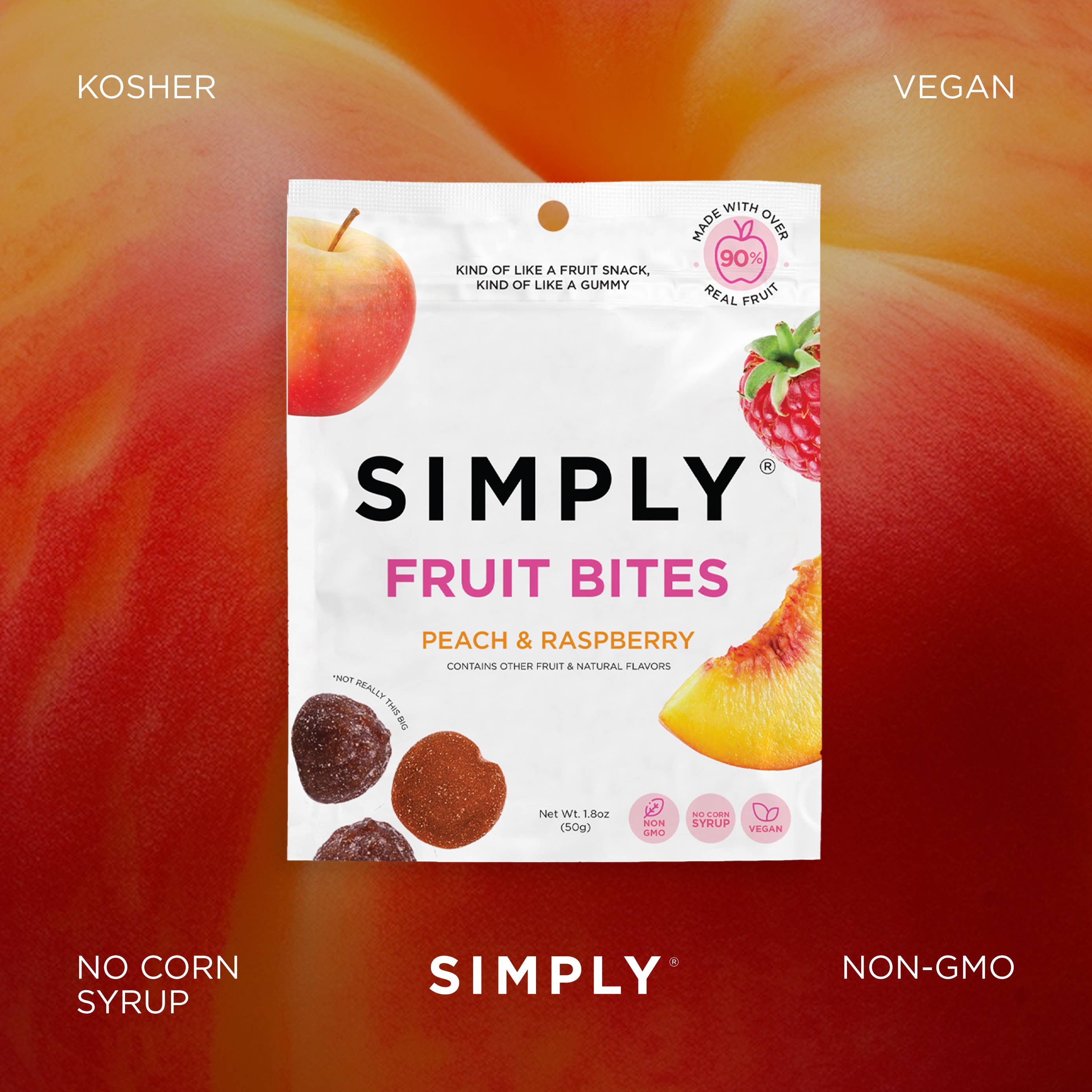 Simply Gum - Wholesale Fruit Snacks - Fruit Bites - Peach Raspberry (1.8 oz Bags)