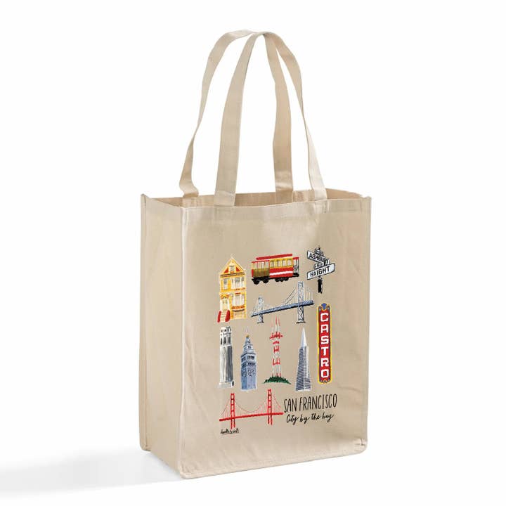 San Francisco Collage Shopper Tote Bag for wholesale by doodles.ink.