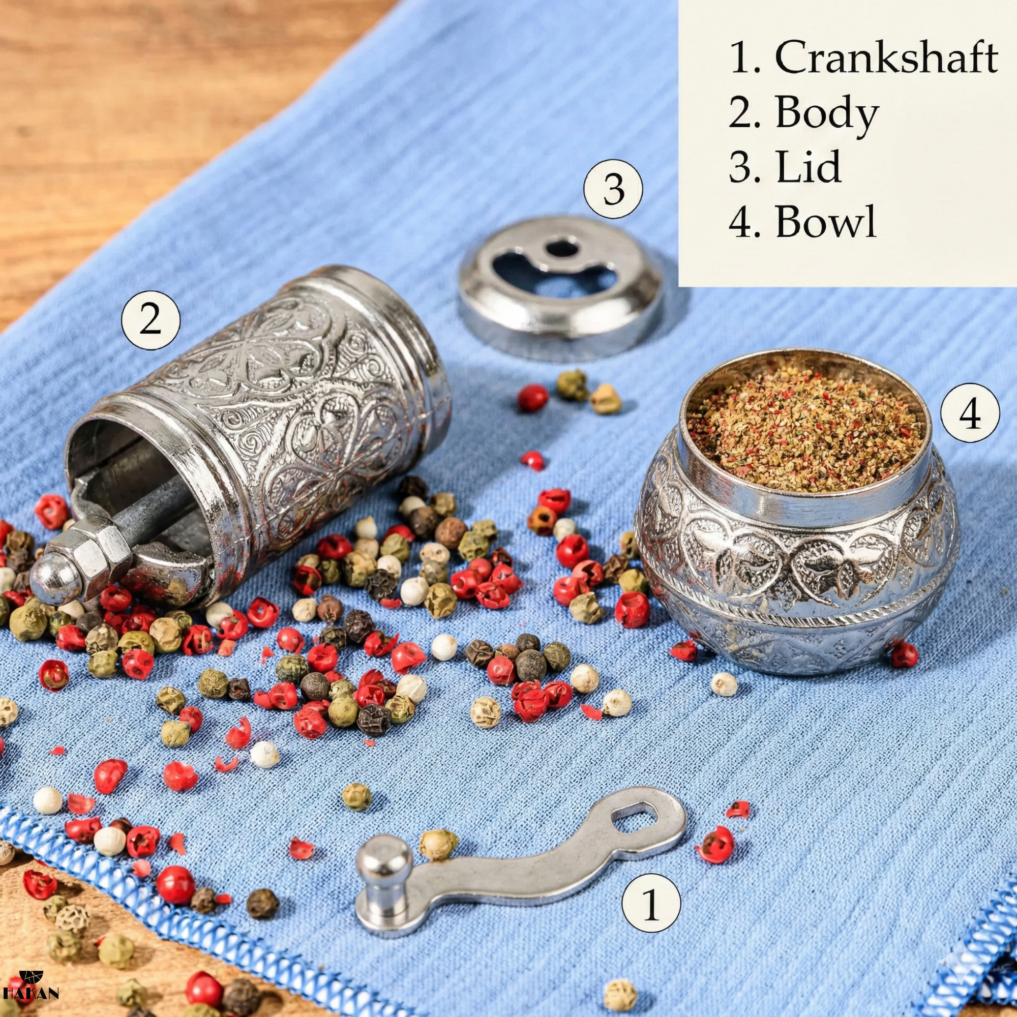 Hakan - Wholesale Pepper Mill - Copper Black Pepper Grinder, Refillable Spice Mill, 4.3 in20