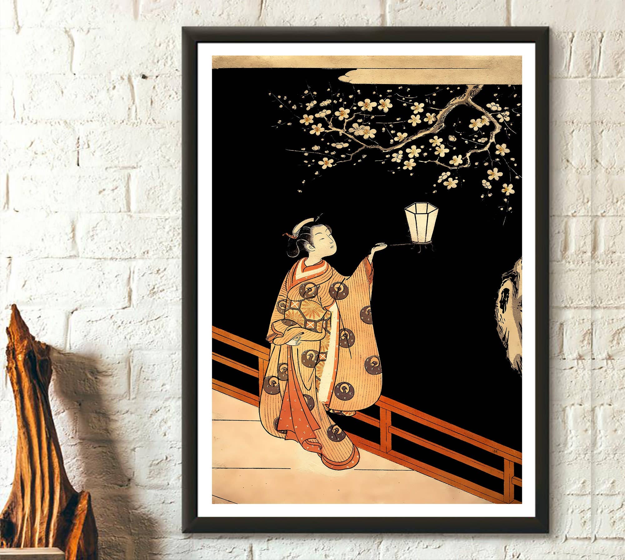 Vintage Wall Graphics - Wholesale Poster - Estampe japonaise - Femme avec des fleurs de prunier la nuit0