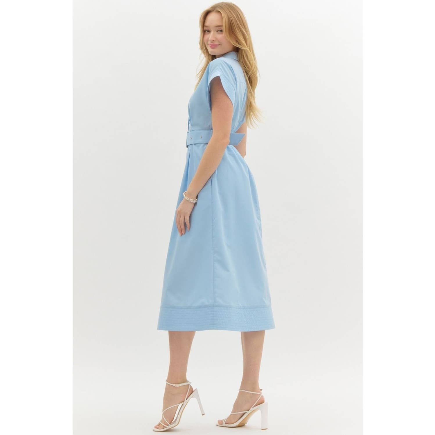 STYLE USA - Venta al por mayor Vestido - Mujer - Vestido midi con mangas cortas tipo ala y detalles de costura sólida17