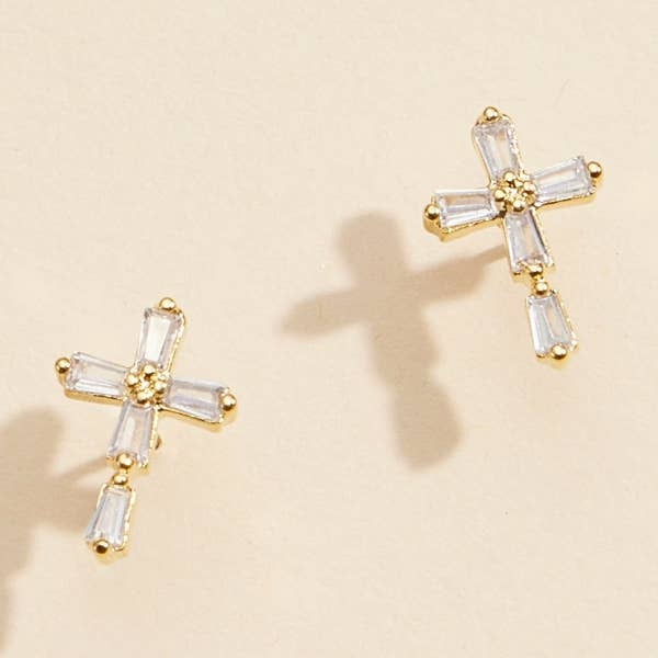 CZ Cross Gold Dip Stud Earrings for wholesale by Lilla Haven