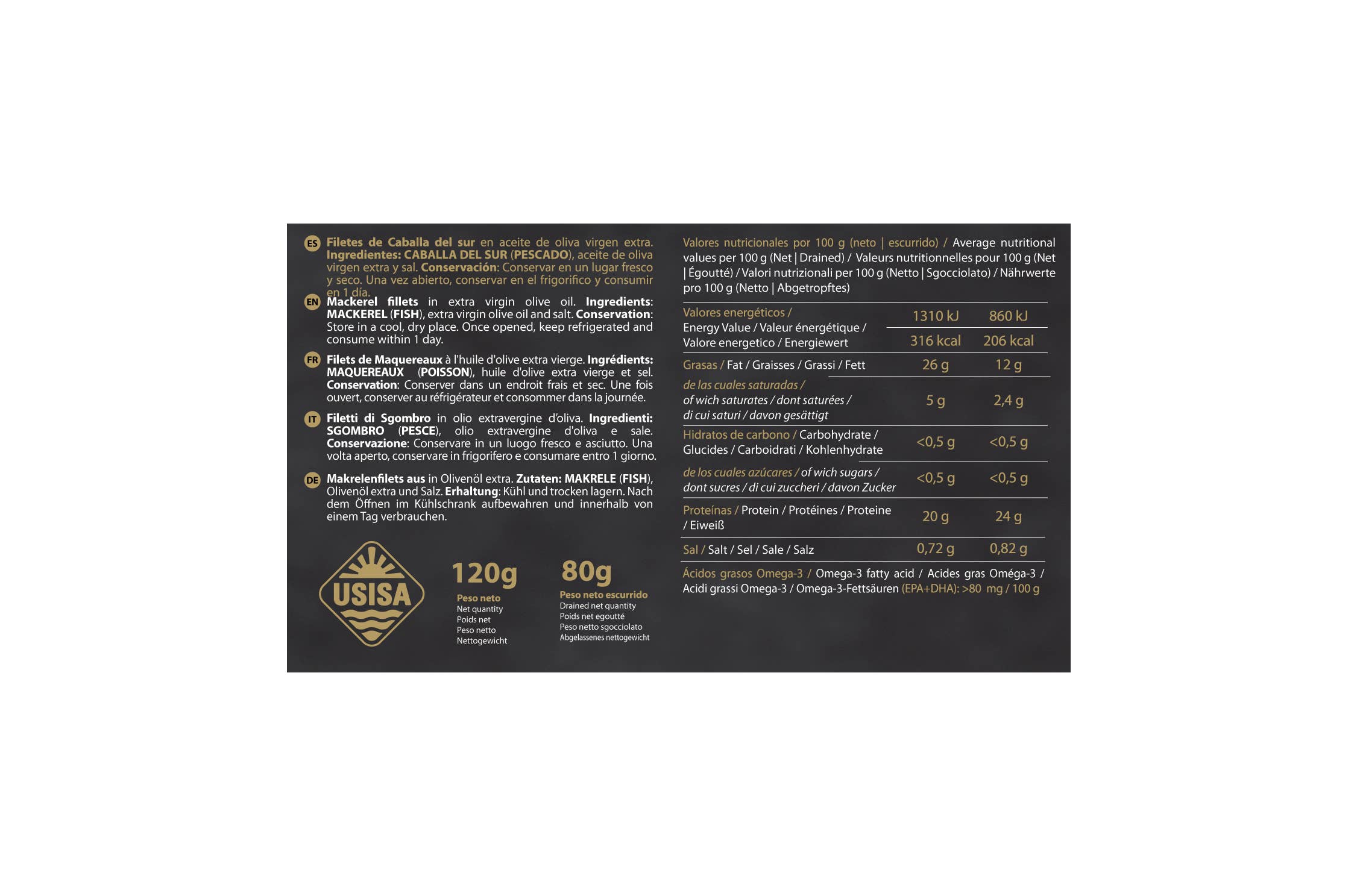 Unión Salazonera Isleña - Wholesale Tinned Fish - USISA- SOUTHERN MACKEREL FILLETS IN EXTRA VIRGIN OLIVE OIL4