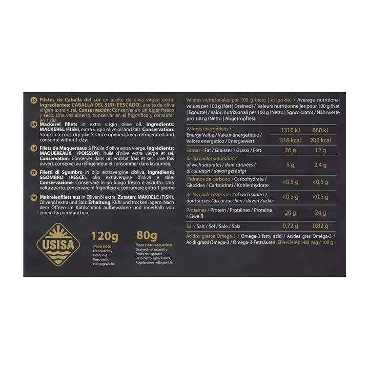 Unión Salazonera Isleña - Wholesale Tinned Fish - USISA- SOUTHERN MACKEREL FILLETS IN EXTRA VIRGIN OLIVE OIL4