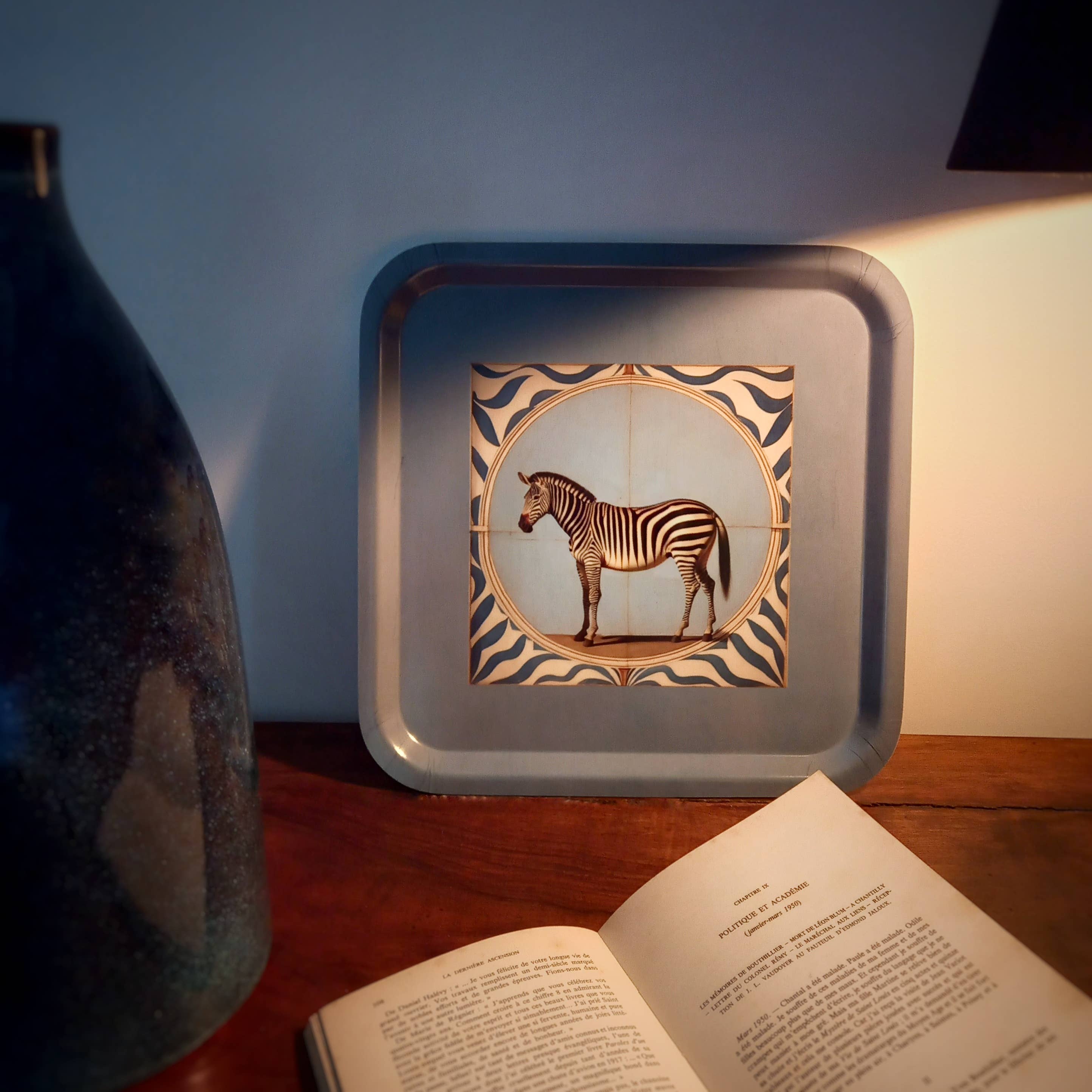 Odalisque Paris - Wholesale Decorative Tray - Blue square tray the Zebra1