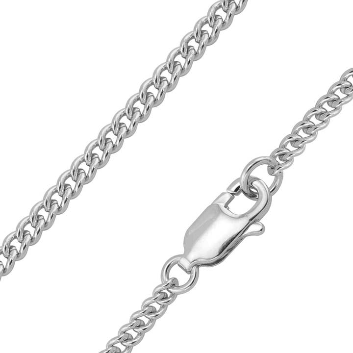 Sterling Silver Platinum Plated Diamond Cut Curb Chain for wholesale by WJW