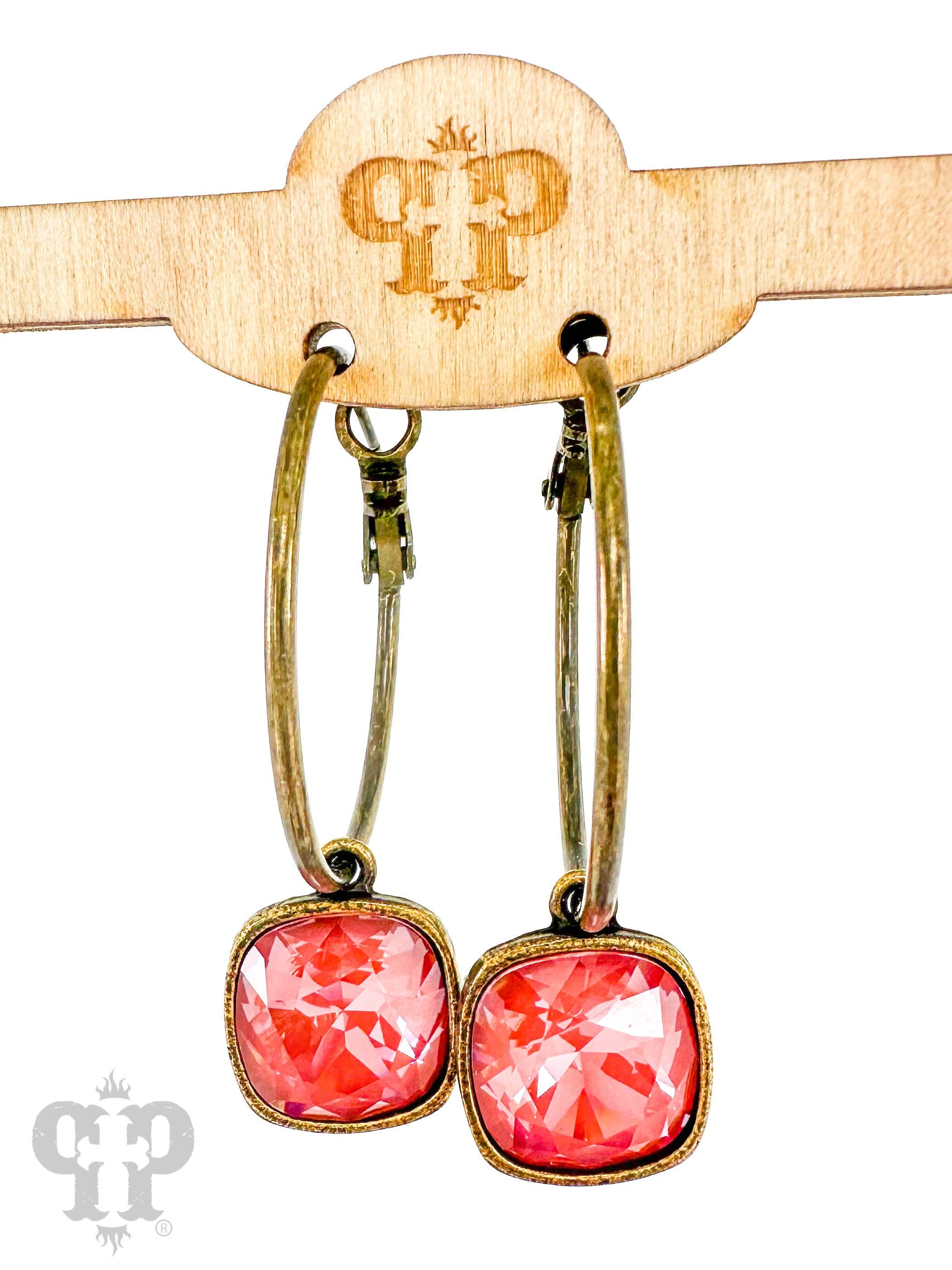 Pink Panache Brands - Wholesale Dangle Earrings - Square Austrian crystal hoop earring, 12mm8