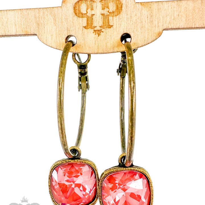 Pink Panache Brands - Wholesale Dangle Earrings - Square Austrian crystal hoop earring, 12mm8