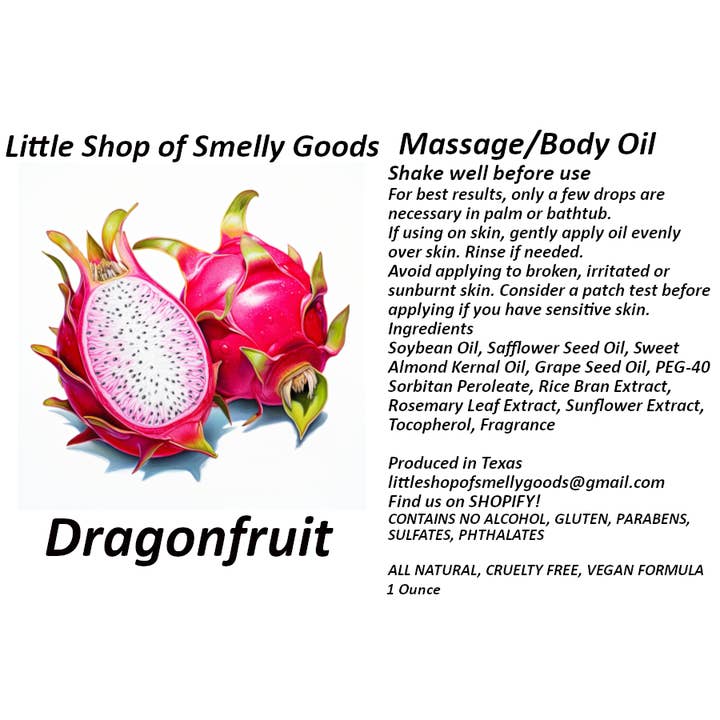 Huile de massage et pour le corps au fruit du dragon pour la vente par Little Shop of Smelly Goods