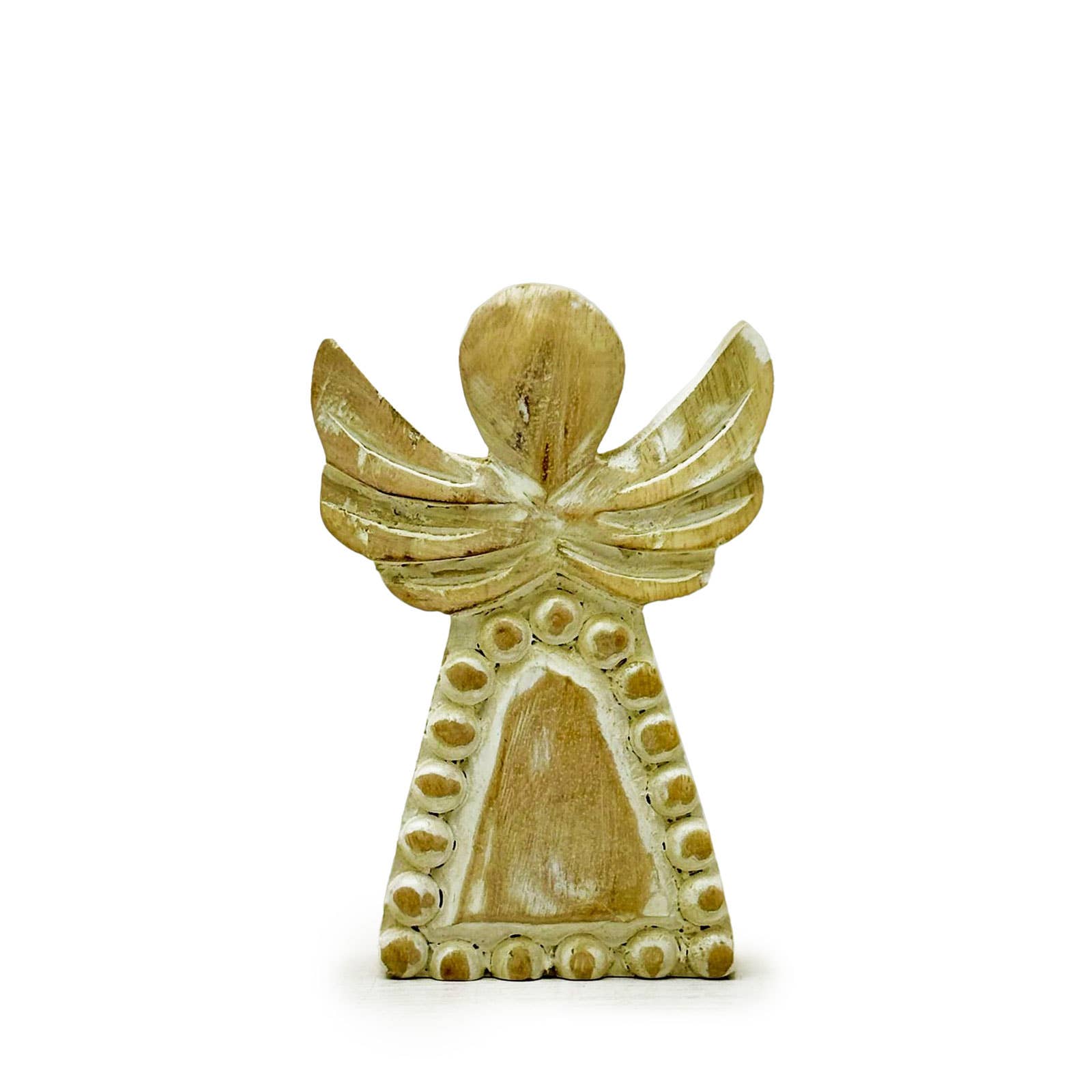 Ancient Wisdom - Vente Figurine décorative - Ange en bois de manguier - Blanchi à la chaux - 13 cm0