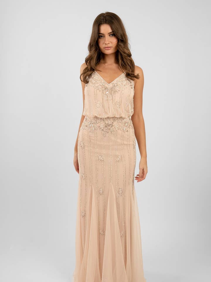 Keeva Nude Blush Bridesmaid Dress for wholesale by Lace & Beads