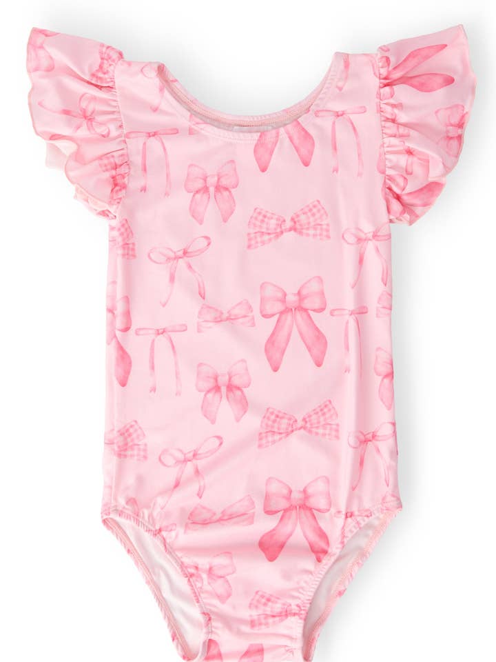 Leotardo con mangas cortas con volantes y lazos ruborizados para venta al por mayor de Mila & Rose