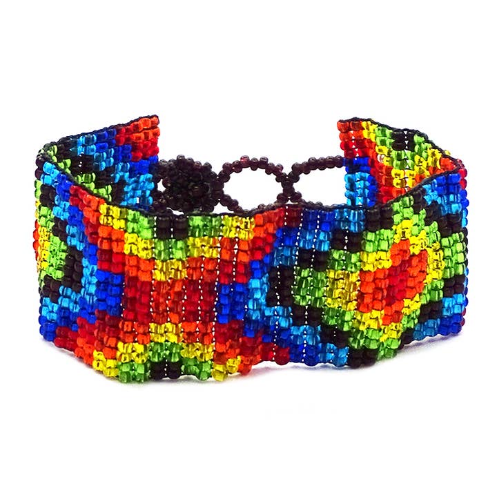 Pichincha - Wholesale Beaded Bracelet - Guatemalan Rainbow Seed Bead Wide Strap Bracelet