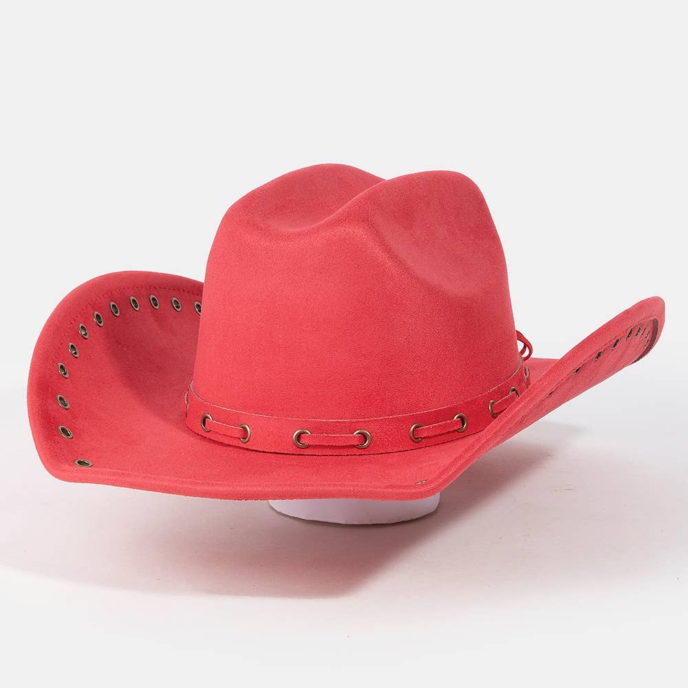 Collections by Fame Accessories - Wholesale Fedora - Women's - Grommet Brim Suede Cowboy Hat10