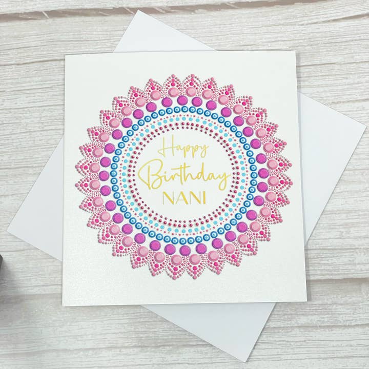 CraftyAniShop - Vente Cartes d'anniversaire - Carte Happy Birthday Nani | Carte d'anniversaire Mandala, Desi, Asie du Sud, Inde